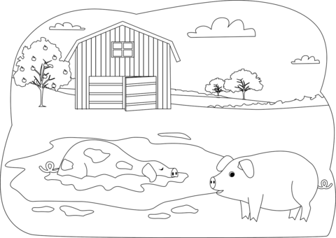 Pigs On The Farm Coloring Page